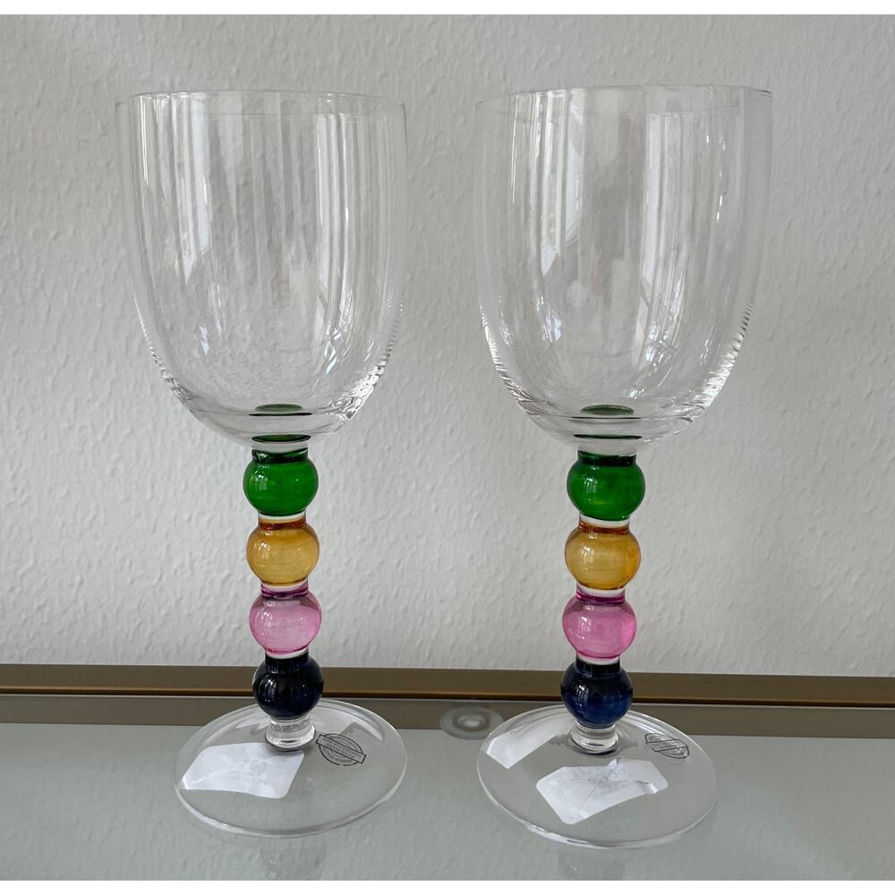 Set of 2 Colorful Cocktail Glasses with Stacked Ball Stem New
